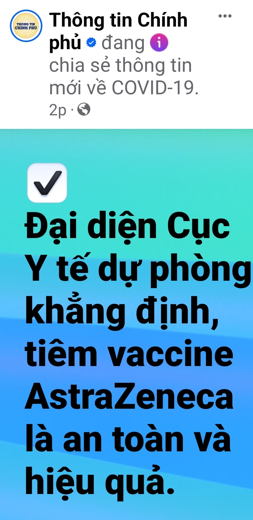 Cục Y tế dự phòng khẳng định, tiêm vaccine AstraZeneca là an toàn và hiệu quả