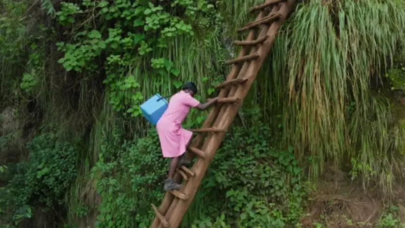Điều dưỡng leo thang cao 300m để phân phát vắc-xin cho các làng xa xôi